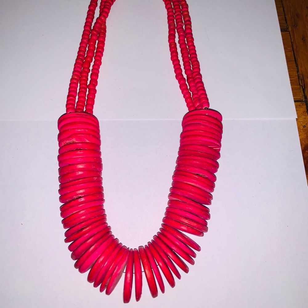 Pink wood statement necklace